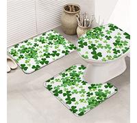 Ensemble de tapis de salle de bain 3 pièces Happy St. Patrick's Day Lucky Green Shamrock Fresh Clover Ensemble de tapis de bain antidérapant super doux avec couvercle de couvercle de toilette Tapis