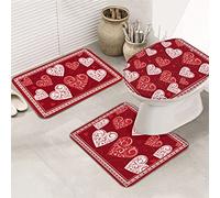 Ensemble de tapis de salle de bain 3 pièces Happy Valentine's Day Cute Line Love Romance Sweet Time Love Heart Tapis de bain antidérapant ultra doux Tapis de contour et couvercle pour baignoire, dou