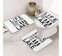 Ensemble de Tapis de Salle de Bain 3 pièces Life is Better at The Lake Summer Ocean Bush Forest Tapis de Bain antidérapant Ultra Doux Tapis de Contour et Couvercle pour Baignoire, Douche et Salle de