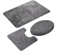 ensemble de tapis de salle de bain 3 pièces, microfibre antidérapante, hirsute, douce, tapis de bain, contour de tapis de bain, housse de siège de toilette, 50 x 80 cm,Gris