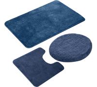 ensemble de tapis de salle de bain 3 pièces, microfibre antidérapante, hirsute, douce, tapis de bain, contour de tapis de bain, housse de siège de toilette, 50 x 80 cm,Marine