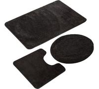 ensemble de tapis de salle de bain 3 pièces, microfibre antidérapante, hirsute, douce, tapis de bain, contour de tapis de bain, housse de siège de toilette, 50 x 80 cm,Noir