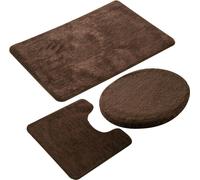 ensemble de tapis de salle de bain 3 pièces, microfibre antidérapante, hirsute, douce, tapis de bain, contour de tapis de bain, housse de siège de toilette, 50 x 80 cm,Café