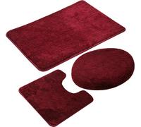 ensemble de tapis de salle de bain 3 pièces, microfibre antidérapante, hirsute, douce, tapis de bain, contour de tapis de bain, housse de siège de toilette, 50 x 80 cm, bordeaux