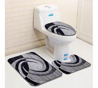 Ensemble de Tapis de Salle de Bain 3 pièces Rond Ondulé Gris Noir Tapis Salle Bain Set Lavable avec Tapis Contour Antidérapant + Housse d'abattant WC + Tapis de Bain