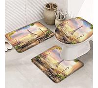 Ensemble de tapis de salle de bain 3 pièces tapis de bain balcon coucher de soleil coucher de soleil bleu ciel nuages vue tour de Paris tapis contour ultra doux et couvercle pour baignoire douche et