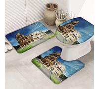 Ensemble de tapis de salle de bain 3 pièces Tapis de bain Colisée Histoire Civilisation Lieux et sites historiques Paysage Tapis de contour ultra doux et couvercle pour baignoire, douche et salle de