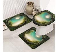 Ensemble de tapis de salle de bain 3 pièces Tapis de bain Dreamy Jungle Night Shining Starry Sky Wonderful Moon Art abstrait Tapis de contour ultra doux et couvercle pour baignoire, douche et salle