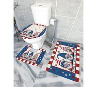 Ensemble de tapis de salle de bain 3 pièces Tapis de bain God Bless The USA Freedom 4th of July Patriotic Gnomes Pentagram Flag Tapis de contour ultra doux et couvercle pour baignoire, douche et sal