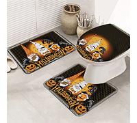 Ensemble de tapis de salle de bain 3 pièces Tapis de bain Happy Halloween Gnome Grimace Pumpkin Candy Spider Full Moon Crow Tapis de contour ultra doux et couvercle pour baignoire, douche et salle d
