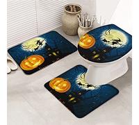 Ensemble de tapis de salle de bain 3 pièces Tapis de bain Happy Halloween Grimace PumpkinFly Witch Full Moon Scary Castle Tapis de contour ultra doux et couvercle pour baignoire, douche et salle de