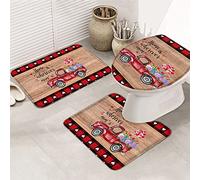 Ensemble de tapis de salle de bain 3 pièces Tapis de bain Home is Wherever Mom is Sweet Love Tulip Truck Rétro Bois Rouge Noir Plaid Tapis de contour ultra doux et couvercle pour baignoire, douche e