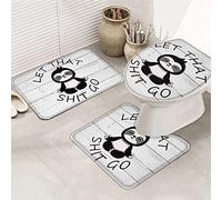 Ensemble de tapis de salle de bain 3 pièces Tapis de bain Let That Shit Go Love Black Sloth Wood Grain Background Fun Cartoon Tapis de contour ultra doux et couvercle pour baignoire, douche et salle