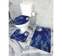 Ensemble de tapis de salle de bain 3 pièces Tapis de bain Mysterious Blue Night Scene Moon Twinkling Stars Dreamy Sky Clouds Tapis de contour ultra doux et couvercle pour baignoire, douche et salle