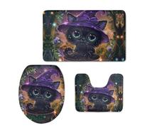Ensemble de tapis de salle de bain pour chat, antidérapant et lavable, comprenant un tapis de douche, une housse de siège de toilette douce en mousse à mémoire de forme et un tapis (3 pièces) pour la