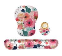 Ensemble de tapis de souris 3 en 1, tapis de souris avec coussin en gel, repose-poignets, clavier et dessous de verre, ergonomique, antidérapant, repose-poignets pour la maison, le bureau (1040)