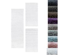 Ensemble de Tapis Shaggy Set lit chambre cadre Poil souple 3 pièces Blanc (2x) 80 x 150 cm + (1x) 80 x 250 cm