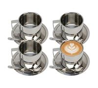 Ensemble de Tasse de Café en Acier Inoxydable, 200Ml / 260Ml Tasse de Café Isolée à Double Paroi à Double Malet de Lait Avec Soucoupe à Cuillère pour Café Latte Lait (260ml-4pcs)
