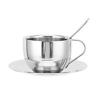 Ensemble de tasse de café en acier inoxydable, tasse à lait à double couche d'isolation Multiple Fine Grinding Polishing Glass avec soucoupe à cuillère pour restaurant de café ména (Tasse de café