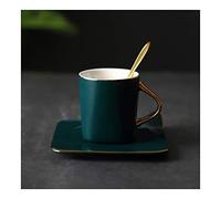 Ensemble de tasses à café élégantes en céramique verte avec dessous de verre - Tasse à expresso de 170 ml avec poignée pour café, thé et cappuccinos - Ustensiles de cuisine parfaits pour la maison et