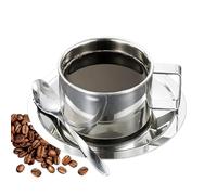 Ensemble de tasses à café en acier inoxydable - 200 ml - Double paroi - Avec cuillère et soucoupe - Tasse à expresso - Tasse isotherme pour café, latte, thé, lait, thé et café - Argenté
