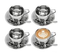 Ensemble de Tasses à Café en Acier Inoxydable, 3 Pièces/ensemble de Tasses à Cafés Isolées, 200ml Tasses à Double Paroi, Thé Au Lait Avec Cuillère Et Soucoupe pour Café, Latte, Thé, Lait (#2-4PCS)