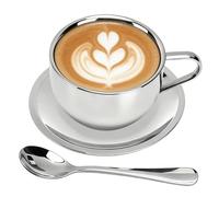 Ensemble de Tasses à Café en Acier Inoxydable, 3 Pièces/ensemble de Tasses à Cafés Isolées, 200ml Tasses à Double Paroi, Thé Au Lait Avec Cuillère Et Soucoupe pour Café, Latte, Thé, Lait (#2)