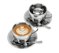 Ensemble de Tasses à Café en Acier Inoxydable, 3 Pièces/ensemble de Tasses à Cafés Isolées, 200ml Tasses à Double Paroi, Thé Au Lait Avec Cuillère Et Soucoupe pour Café, Latte, Thé, Lait (#2-2PCS)