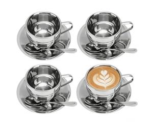 Ensemble de Tasses à Café en Acier Inoxydable, 3 Pièces/ensemble de Tasses à Cafés Isolées, 200ml Tasses à Double Paroi, Thé Au Lait Avec Cuillère Et Soucoupe pour Café, Latte, Thé, Lait (#2-4PCS)