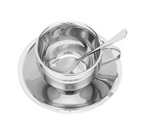 Ensemble de Tasses à café en Acier Inoxydable avec Soucoupe et Cuillère, Tasse Isolée à Double Paroi de 180 Ml pour Boissons Chaudes, Design élégant argenté Antidérapant pour Cadeau (Tasse à