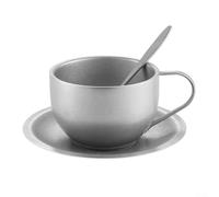 Ensemble de tasses à café en acier inoxydable - Double paroi - Style européen rétro - Avec soucoupe et cuillère - Tasse à lait isotherme pour les amateurs de café (180 ml)