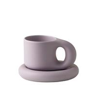 Ensemble de tasses à café en céramique avec poignée Chubby, Tasses latte de 9 oz avec soucoupes assorties pour le bureau et la maison