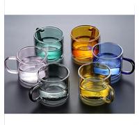 Ensemble De Tasses à Café en Verre à Double Paroi avec Poignée, Tasse à Café Isolée Réutilisable, Gobelets Colorés, Verres à Vin, Vaisselle en Verre, Verr, Six Piece Set