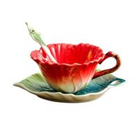 Ensemble de tasses à café et soucoupes émaillées avec motifs de fleurs peintes à la main, tasses à thé en céramique pour bureaux, cafés, usage domestique, bol à thé à fleurs artistiques de 180 ml