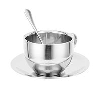Ensemble de Tasses à café Isolantes à Double Couche en Acier Inoxydable, avec Cuillère et Soucoupe, pour les Amateurs de thé (Tasse à café Milan 180ML)