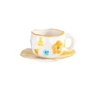 Ensemble de tasses à café, tasses et soucoupes, tasse en céramique, nuages de fleurs peints à la main avec soucoupe, thé au lait irrégulier fait à la main for petit déjeuner(Yellow Campanula)