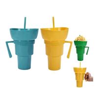 Ensemble de tasses à collation et à boisson, une combinaison magique de tasses à boisson et de bols à collation supérieurs - Tasses à pop-corn avec poignée et paille, parfaites for les voyages, amusan