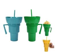 Ensemble de tasses à collation et à boisson, une combinaison magique de tasses à boisson et de bols à collation supérieurs - Tasses à pop-corn avec poignée et paille, parfaites for les voyages, amusan