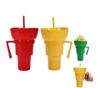 Ensemble de tasses à collation et à boisson, une combinaison magique de tasses à boisson et de bols à collation supérieurs - Tasses à pop-corn avec poignée et paille, parfaites for les voyages, amusan