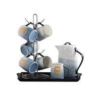 Ensemble de tasses à eau pour la maison, plateau de 6 tasses, support en acier inoxydable, bouteille d'eau froide de grande capacité, ensemble d'eau en céramique, conteneurs à jus