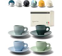 Ensemble de tasses à espresso KIVY [4x 75ml] - Tasses à espresso avec soucoupes - Tasses à espresso artisanales à paroi épaisse - Tasses à espresso italiennes en grès à paroi épaisse - Vert, Bleu