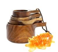 Ensemble de tasses à mesurer en bois Sucos de style ferme | Côtes en bois naturel faites à la main pour grains de café, sucre, sel, assaisonnement | Accessoires de cuisine rustiques, fermient