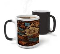 Ensemble de tasses à motifs floraux ornées de 325 ml (11 oz), changeant de couleur grâce à la chaleur, tasses magiques et amusantes, personnalisées et originales, en céramique élégante, pour femmes