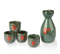 Ensemble de tasses à saké japonais, CYLBAQ (bouteille de 150 ml et tasse de | Lot de 5 verres à vin traditionnels peints à la main en porcelaine style brumeux
