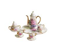 Ensemble de tasses à thé miniatures en céramique 1:12, 8 pièces, imprimé de fleurs en porcelaine, garniture dorée, accessoires cuisine pour maison poupée