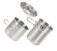 Ensemble de Tasses de Marmite de Camp Pliable en Acier Inoxydable pour le Camping en Plein Air-2 Pièces Tasse de Cuisson en Acier Inoxydable pour le Camping, les Voyages