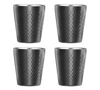 Ensemble de Tasses en Acier Inoxydable 10oz/300ml Empilables à Double Paroi en Métal Isolé Incassable, Surface Texturée en Diamant Plaqué Titane,Tasse à café/Thé/Verres à Bière (Noir-Lot de 4)