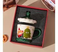 Ensemble de tasses en céramique de qualité supérieure avec motif Père Noël, tasse à café et thé en céramique avec couvercle, grande tasse à café de 500 ml avec couvercle en forme d'étoile, coffret