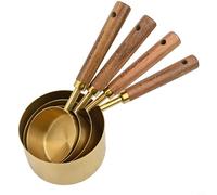 Ensemble de tasses et cuillères à mesurer en acier inoxydable avec poignée en bois d'acacia pour la pâtisserie, tasses de 250 ml/125 ml/80 ml/60 ml et cuillères de 15 ml/5 ml/2,5 ml/1,25 ml (tasse à