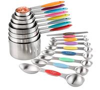 Ensemble de tasses et cuillères à mesurer en acier inoxydable comprenant 8 tasses à mesurer empilables, 8 cuillères à mesurer magnétiques double face avec 1 niveau pour ingrédients secs et liquides